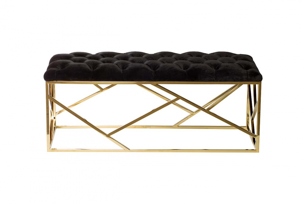 Банкетка велюр черный/золото 110*42*46см