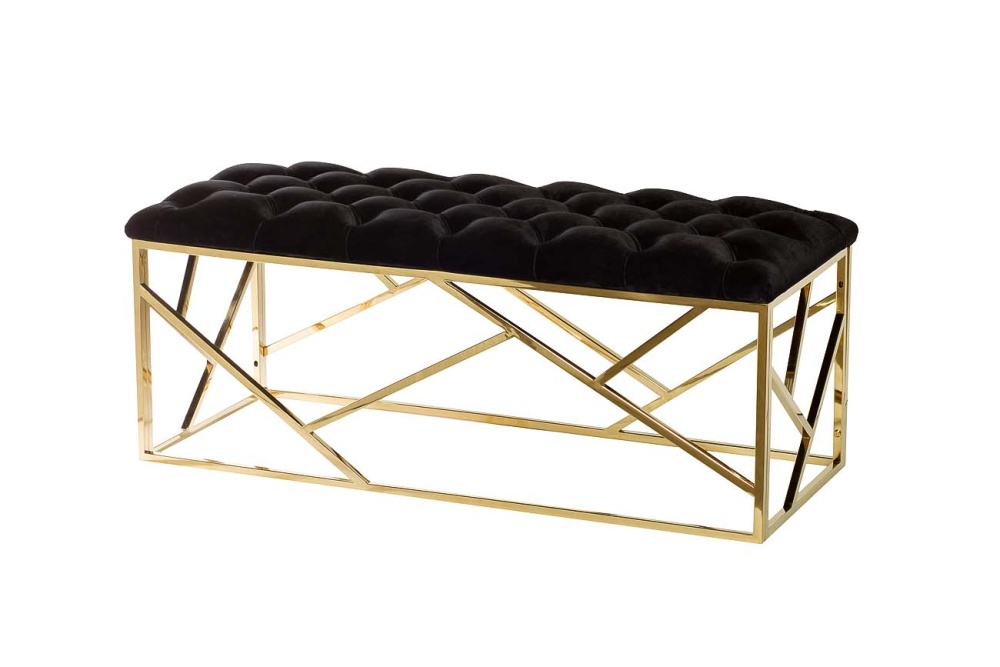 Банкетка велюр черный/золото 110*42*46см